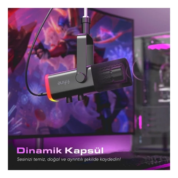 Fifine Am8 Xlr/USB RGB Dinamik Oyuncu Ve Yayıncı Mikrofonu - Görsel 10