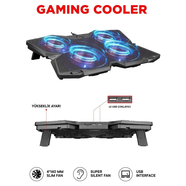 Rampage Ad-Rc3 4 LED Fanlı USB 2.0 Laptop Soğutucu - Görsel 8