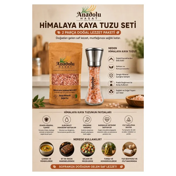 Anadolu Hasat Himalaya Kaya Tuzu Granül 500gr+Tuz Değirmeni 200gr - Görsel 2