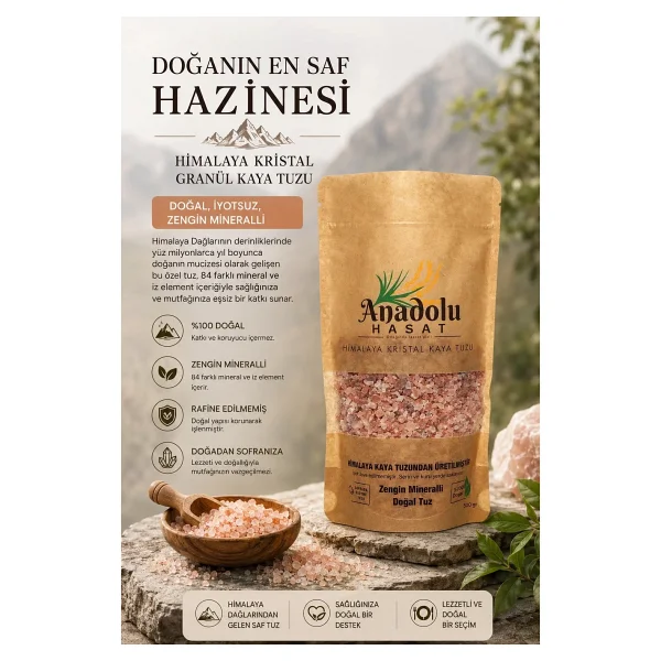 Anadolu Hasat Himalaya Kaya Tuzu Granül 500gr+Tuz Değirmeni 200gr - Görsel 3