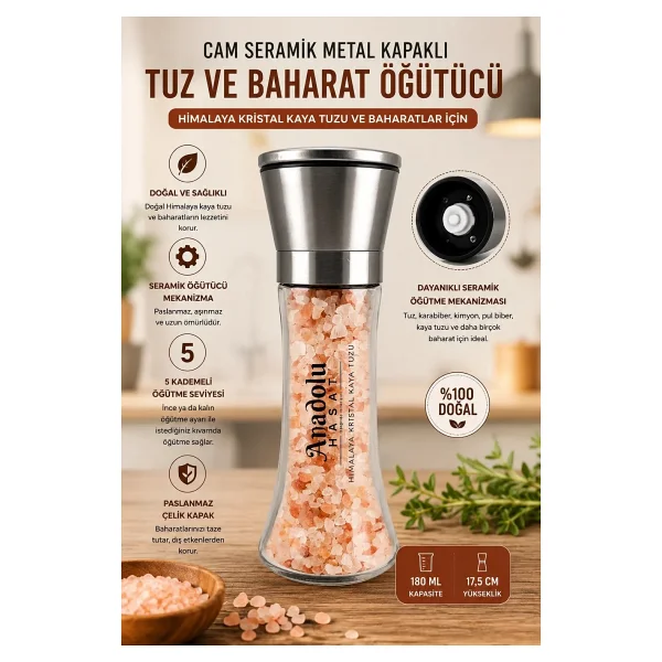 Anadolu Hasat Himalaya Kaya Tuzu Granül 500gr+Tuz Değirmeni 200gr - Görsel 4