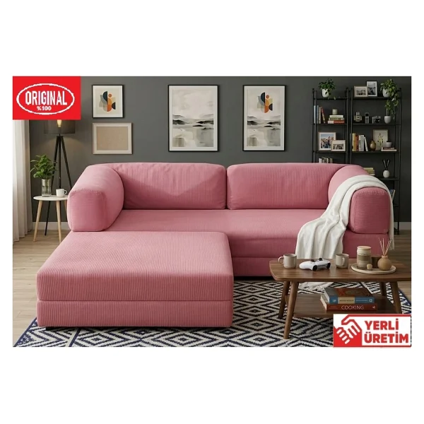 Dechome Herev 160x160 Kadife Kumaş Modüler L Tipi Köşe Koltuk Takımı - Görsel 10