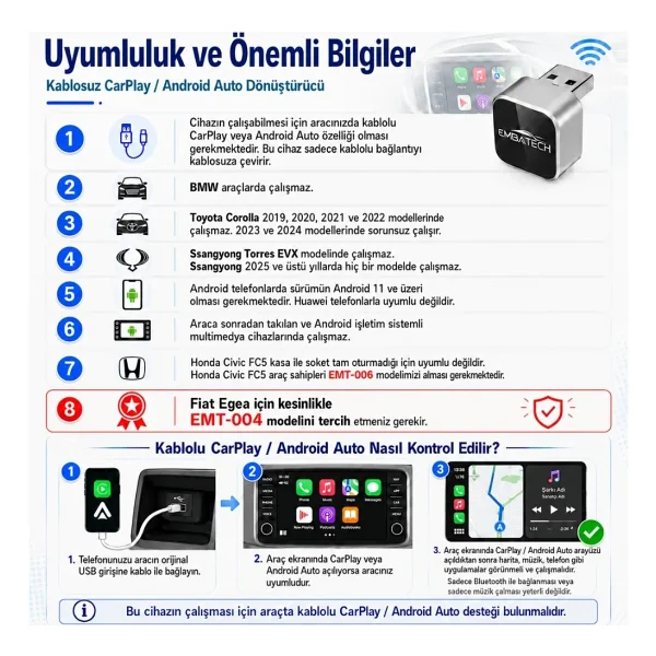 Embatech 2in1 Android Apple Carplay Adaptörü - Görsel 5