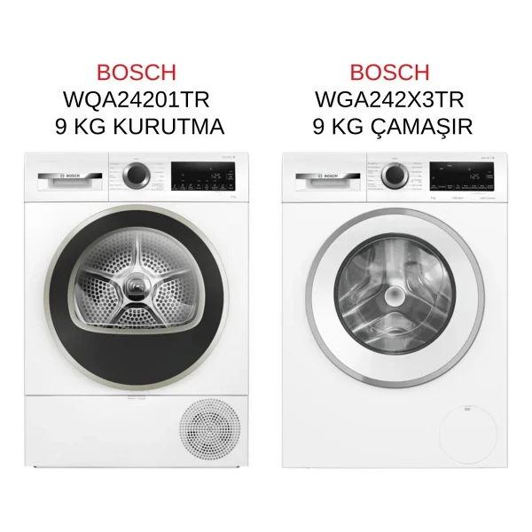 Bosch Wga242x3tr - Wqa24201tr 9 Kg Çamaşır Kurutma Makinesi 2'li Set Beyaz Renk Fonksiyonel Tasarım - Görsel 4