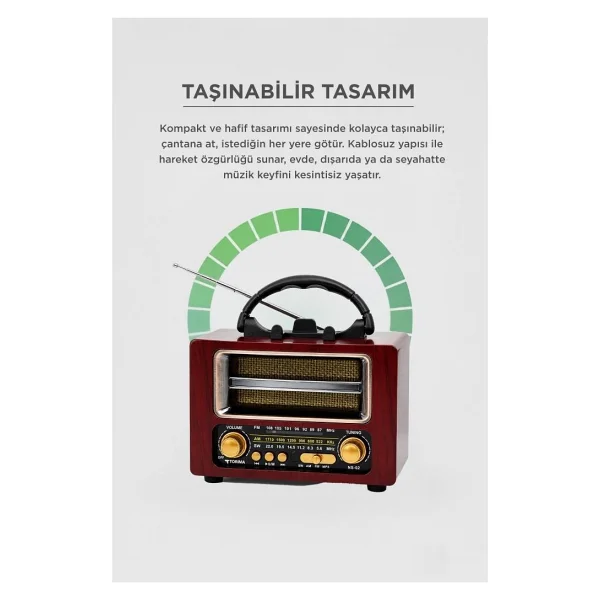 Torima Ns-02 Kahverengi Bluetooth Nostajik Radyo - Görsel 3