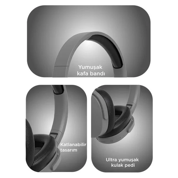 Torima P2961 Koyu Gri Kulak Üstü Bluetooth Kulaklık - Görsel 3