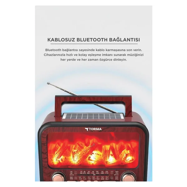 Torima D72 Kırmızı Bluetooth Nostaljik Radyo - Görsel 7