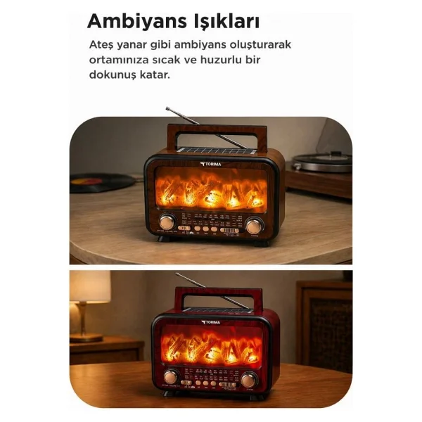 Torima D72 Kırmızı Bluetooth Nostaljik Radyo - Görsel 8