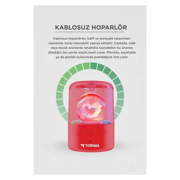 Torima D73 Kırmızı Bluetooth Hoparlör - Görsel 3