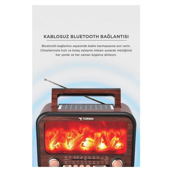 Torima D72 Ahşap Bluetooth Nostaljik Radyo - Görsel 7