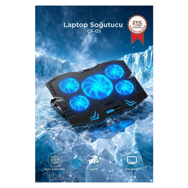 Torima Laptop Soğutucu Ayarlanabilir RGB Dizüstü Bilgisayar Soğutma Fanı Cf05 Siyah - Görsel 6