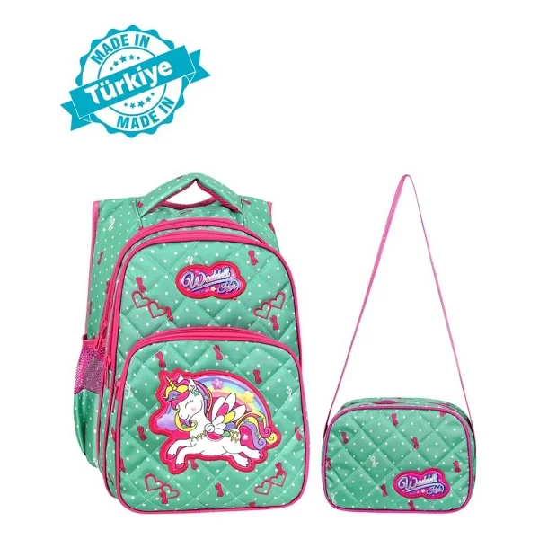 Waddell 24003 Unicorn Desenli Mint Yeşili Beslenme + İlkokul Sırt Çantası - Görsel 3