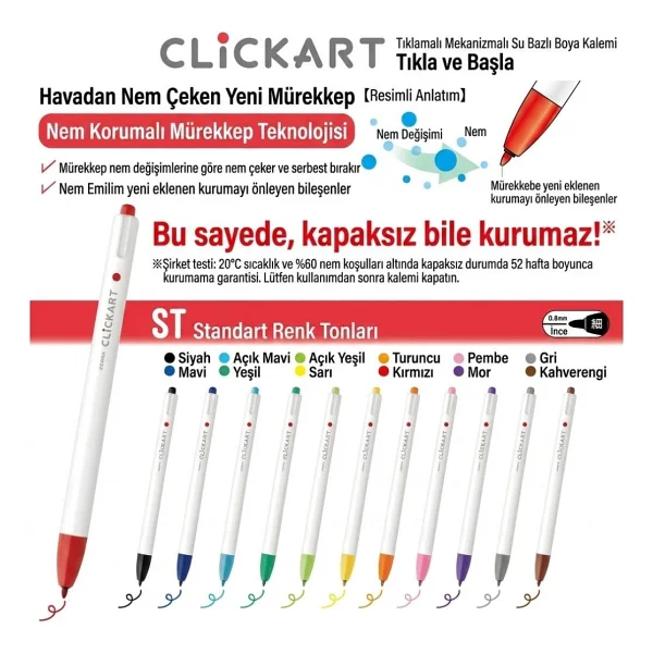 Zebra Clickart Market Pen 0.6mm 12'li Tükenmez Kalem Seti Dark Colours 12CZDK - Görsel 2