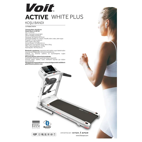Voit Active White Plus Masajlı Katlanabilir Koşu Bandı - Görsel 5