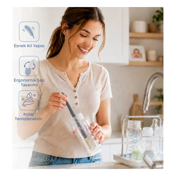 Babyjem Ekru Biberon Temizleme Fırçası Ergonomik Tasarım İle Derin Temizlik Sağlar - Görsel 9
