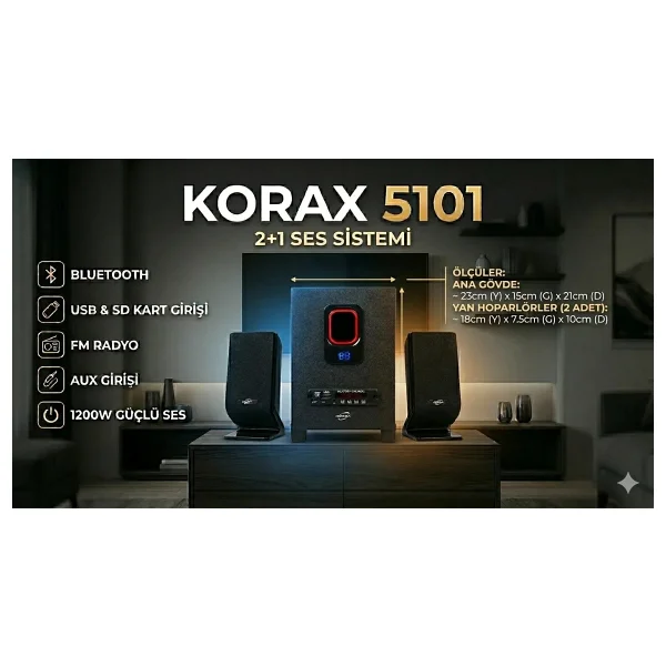 Korax 5101 1200 W 2+1 Bluetooth Müzik Seti - Görsel 3
