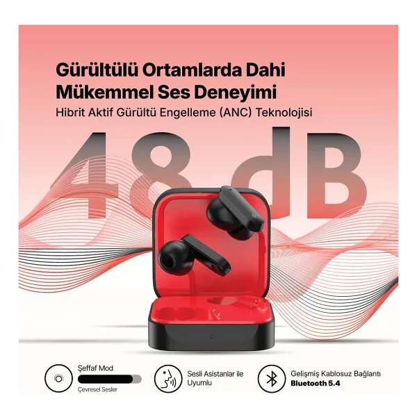 Ttec AirBeat Pro Max 2KM180SK ANC TWS Kırmızı Kulak İçi Bluetooth Kulaklık - Görsel 10