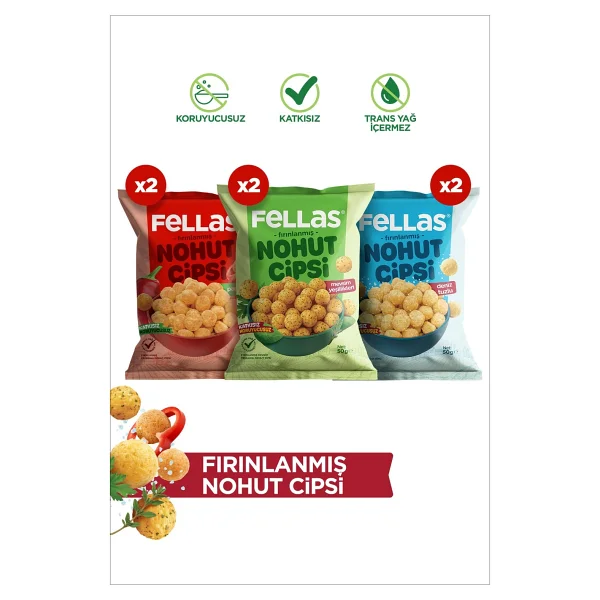 Fellas Nohut Cipsi 6'lı Mix - Mevsim Yeşillikleri (50 G) X 2 + Paprika (50 G) X 2 + Deniz Tuzlu (50 G) X 2 - Görsel 9