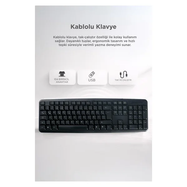 Torima Tk-01 Kablolu Standart Q Klavye Siyah - Görsel 4