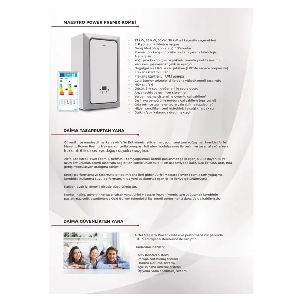 Airfel Maestro Power Premix 23 Kw Tam Yoğuşmalı Kombi - Görsel 5