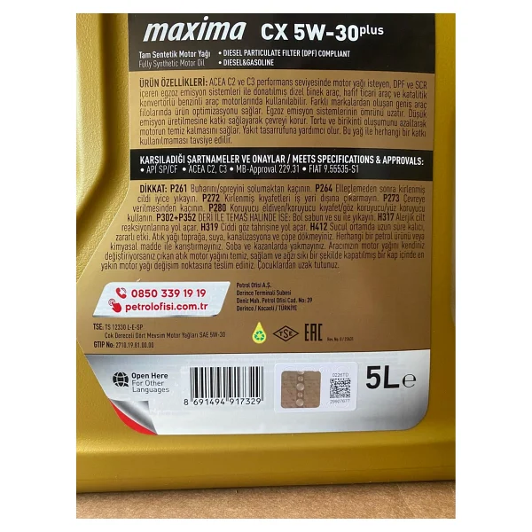 Petrol Ofisi Maxima Cx 5w-30 5 Lt Motor Yağı - Görsel 4