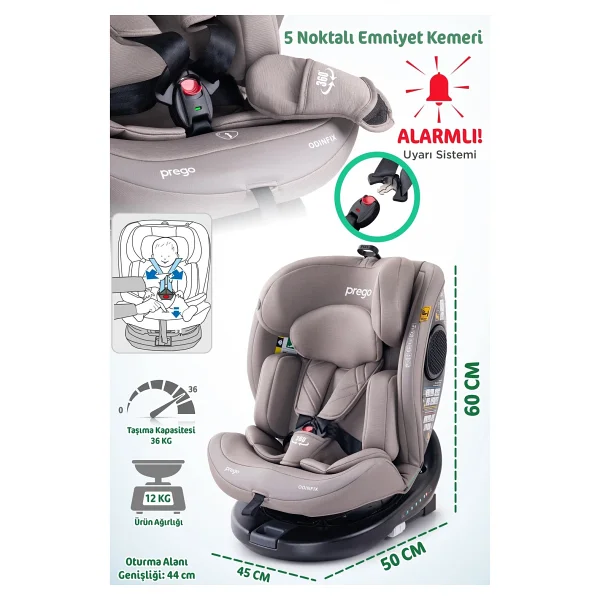 Prego Odinfix Alarmlı 360 Derece Dönebilen I-Size 0-36 Kg Oto Koltuğu - Görsel 7