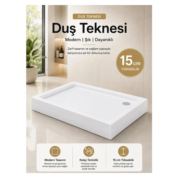 Durul Akrilik Kare Ve Dikdörtgen Duş Tekneleri - 80x120 Cm - Görsel 8