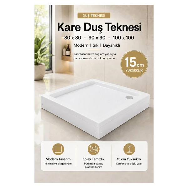 Durul Akrilik Kare Ve Dikdörtgen Duş Tekneleri - 80x120 Cm - Görsel 6
