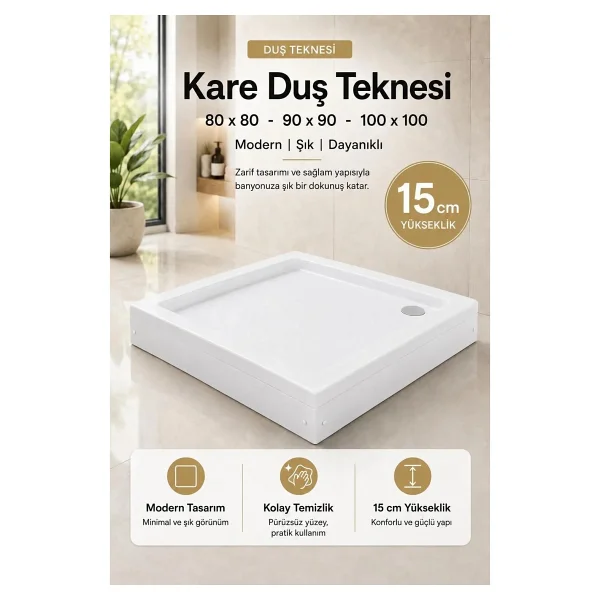 Durul Akrilik Kare Ve Dikdörtgen Duş Tekneleri - 80x120 Cm - Görsel 7