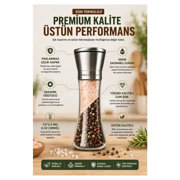 Anadolu Hasat Acılı Kaya Tuzu- Metal Seramik Tuz Ve Tuz Değirmen- Tuz Değirmeni -235gr - Şeffaf - 235 Ml - Görsel 3