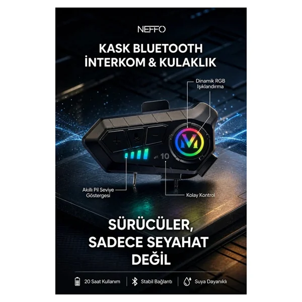 Neffo V10 5.3 Motosiklet Kask Kulaklık Intercom Işıklı Motorsiklet Interkom - Görsel 2