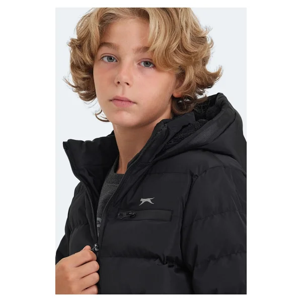 Slazenger Captain Kapüşonlu Siyah Çocuk Şişme Mont - Görsel 6