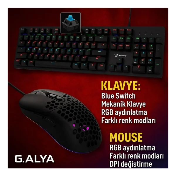G. Alya Profesyonel Oyuncu Klavye Mouse Set - Siyah - Görsel 8