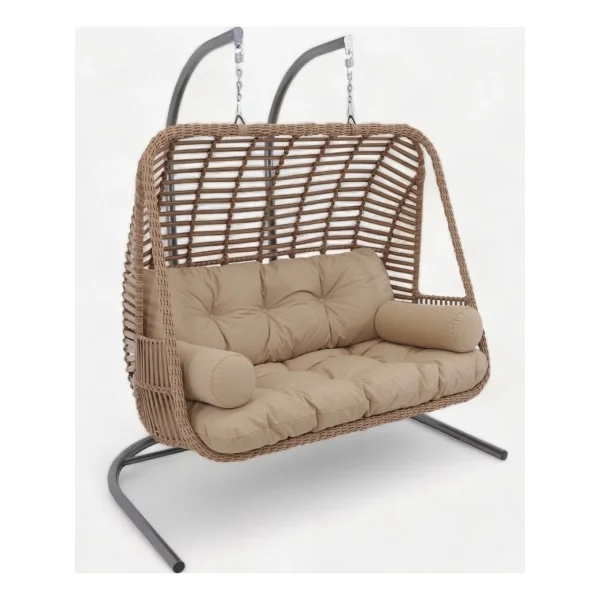 Monalin Home Garden Kudüs Rattan El Örgüsü Çift Kişilik Balkon Teras Bahçe Salıncağı - Kahverengi - Görsel 4