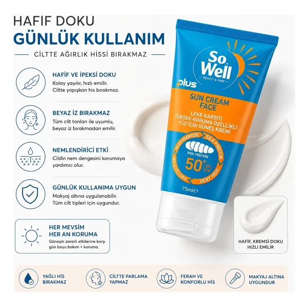 So Well Plus Yüksek Koruma Özellikli Yüz İçin Güneş Kremi Spf 50+ & Hyaluronik Acid Serum Hediye Seti 75 Ml Krem + Serum - Görsel 7