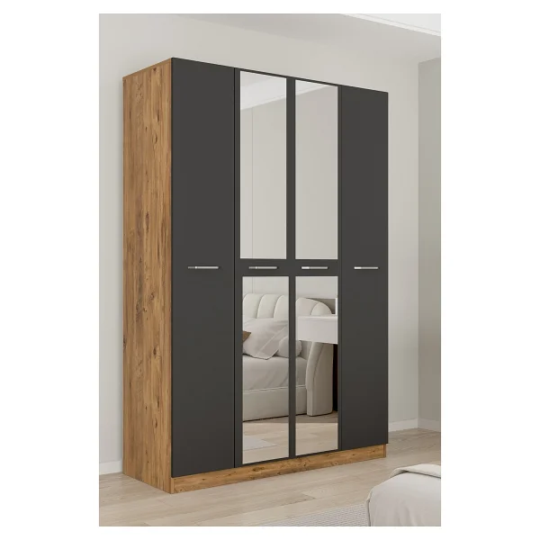 Aeka Ae-3191 Burç Atlantik Çam/Beyaz Aynalı 4 Kapaklı Çok Bölmeli Askılı Raflı Ve Çekmeceli 210x140x53cm Gardırop - Atlantik Çam - Beyaz - Görsel 9