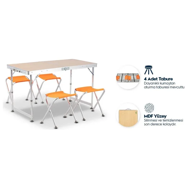 Aygaz Outdoor 120x60 Cm 4 Kişilik Mdf Kamp Masa Sandalye Takımı - Görsel 2