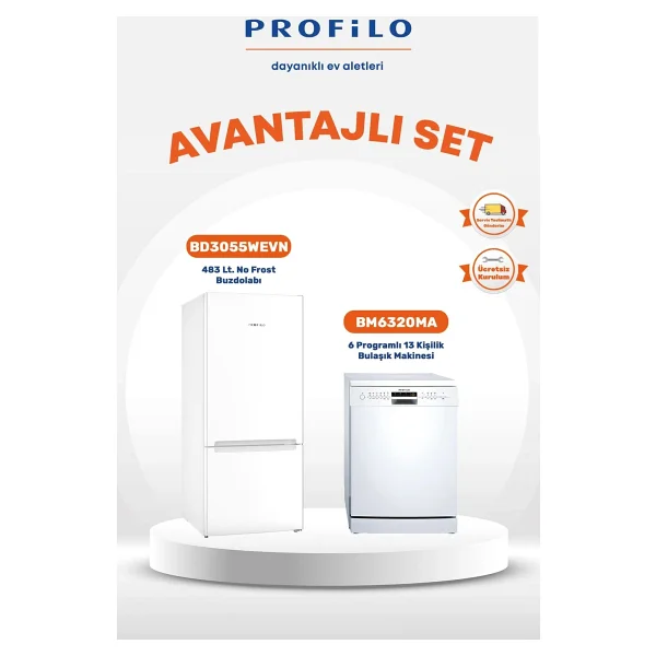 Profilo 2'li Set Buzdolabı Ve Bulaşık Makinesi Seti Nofrost Teknolojisi İle Beyaz Bd3055wevn - Bm6320ma - Görsel 10