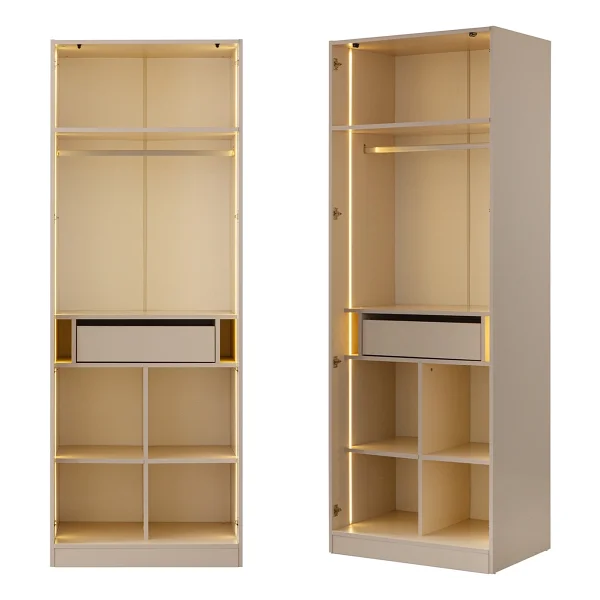 Eymense Lora Gardırop Askılı Çekmeceli Köşe Modüler Giyinme Odası Dolabı %100 Mdf - Bej - Görsel 6