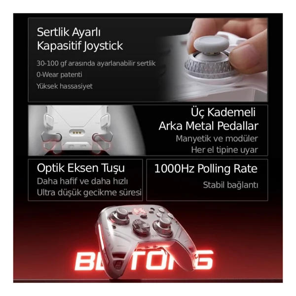 Beıtong Kp70 Kapasitif Joystick Adaptive Trigger Kablosuz Beyaz Kablosuz Gamepad ( PC Uyumlu ) - Görsel 6