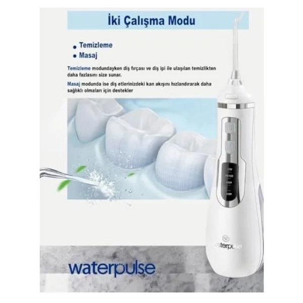 Waterpulse Npo Wp-V500 Water Flosser Taşınabilir, Şarjlı, Masajlı, Diş Protez Bakım Ve Ağız Duşu Beyaz - 1bw-Beyaz - Görsel 2