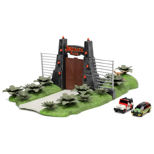 Jada Toys World Scene (17 X 18 Cm) - Gate İle Oyun Arka Planı, 2 Metal Araba (Jeep Ve Explorer) Ve Dinozor Dekorasyonu, 6 Yaşından Büyük Hayranlar Ve Çocuklar - 1 W - Görsel 3