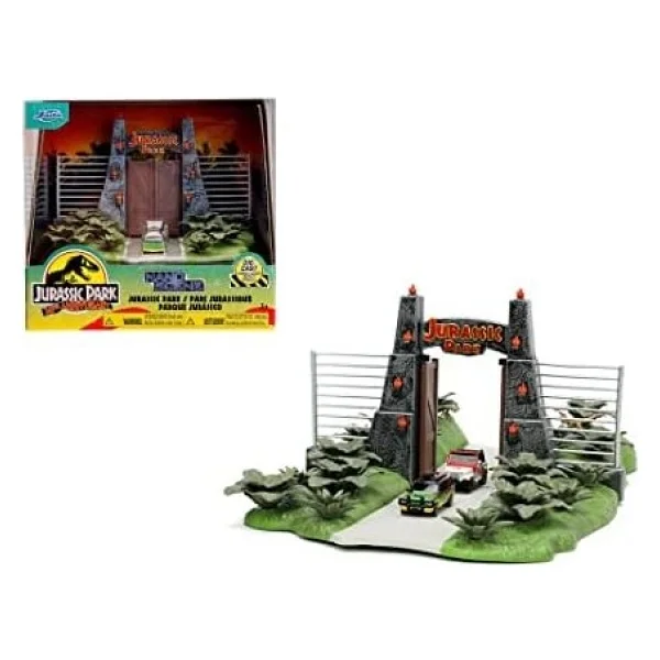 Jada Toys World Scene (17 X 18 Cm) - Gate İle Oyun Arka Planı, 2 Metal Araba (Jeep Ve Explorer) Ve Dinozor Dekorasyonu, 6 Yaşından Büyük Hayranlar Ve Çocuklar - 1 W - Görsel 2