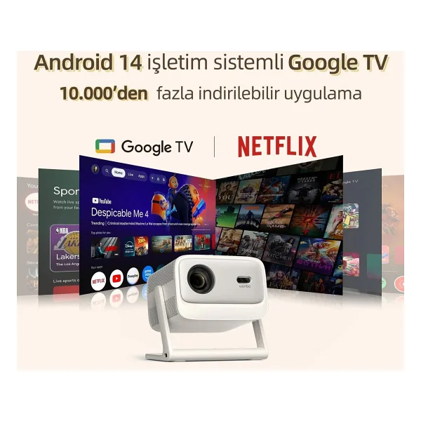Wanbo Vali 1 900 Lümen Full HD Android Projeksiyon Cihazı - Görsel 5