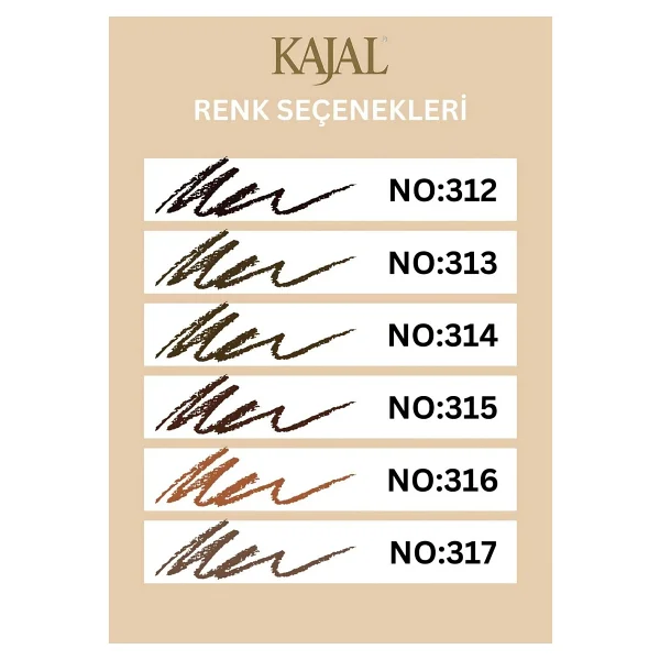 Kajal Özel Fırça Kapaklı Kaş Kalemi (Orta Kahverengi) - Eyebrow Pencil No:314 - Görsel 6