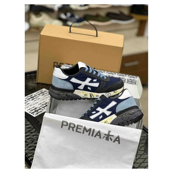 Premiata Mavi - Lacivert Süet Detaylı Hakiki Deri Erkek Sneaker Spor Ayakkabı - 44 - Görsel 5