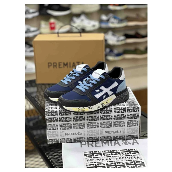 Premiata Mavi - Lacivert Süet Detaylı Hakiki Deri Erkek Sneaker Spor Ayakkabı - 44 - Görsel 2