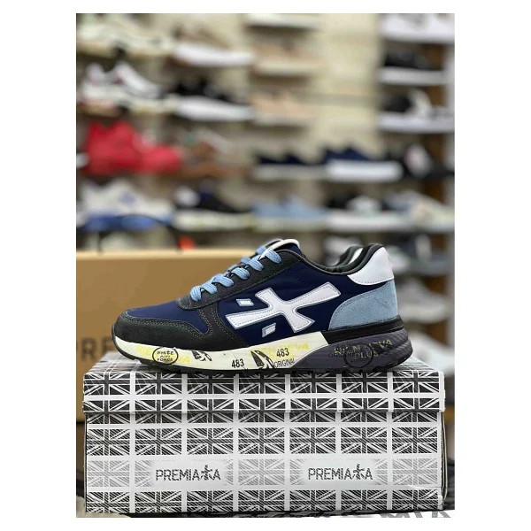Premiata Mavi - Lacivert Süet Detaylı Hakiki Deri Erkek Sneaker Spor Ayakkabı - 44 - Görsel 3