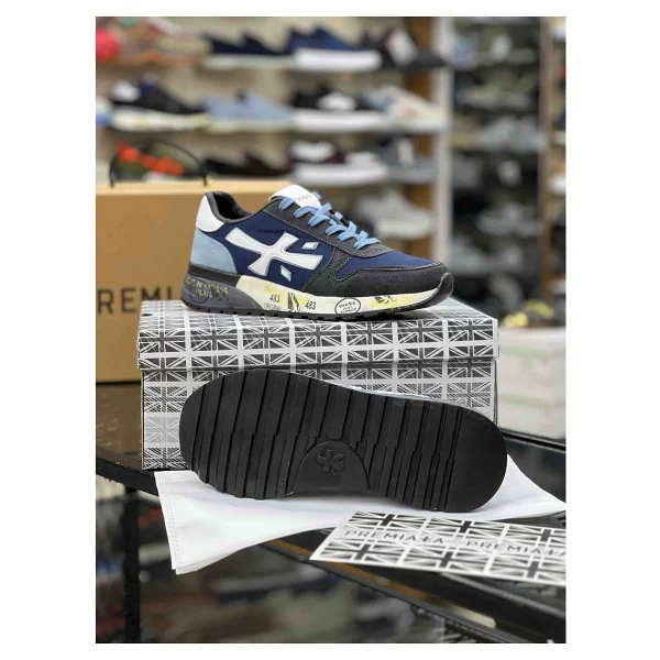 Premiata Mavi - Lacivert Süet Detaylı Hakiki Deri Erkek Sneaker Spor Ayakkabı - 44 - Görsel 4