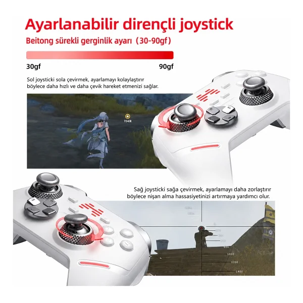 Beıtong Kp40 Tmr Sertlik Ayarlanabilir Joystick Kablosuz Beyaz Gamepad ( PC Uyumlu ) - Görsel 4